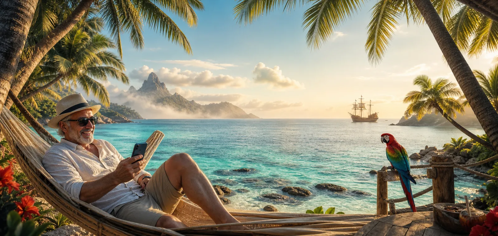 A tropical cruise destination viewed across calm water