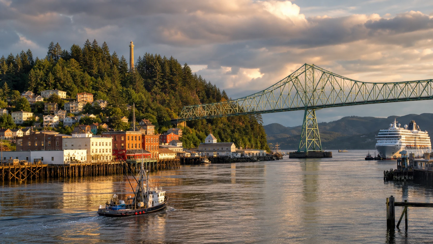 View across Astoria, Oregon in North American West Coast