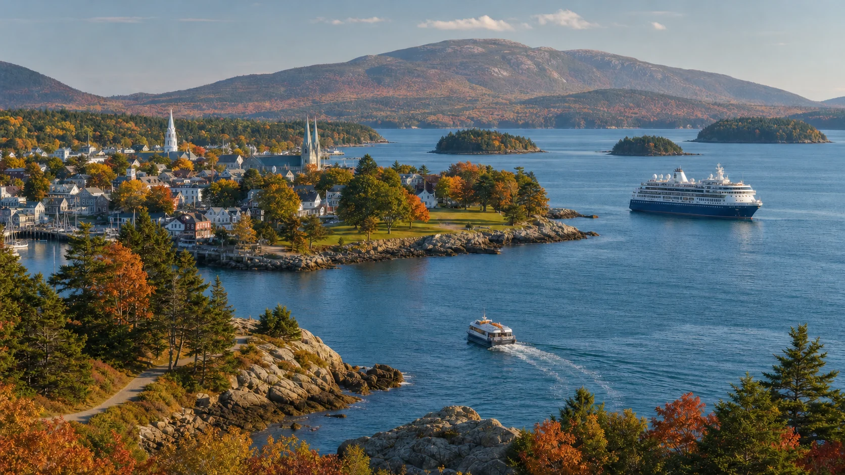 View across Bar Harbor in North American East Coast